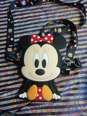 Tsum Tsum Minniei Mouse mini coin silicone purse and double lanyard strap